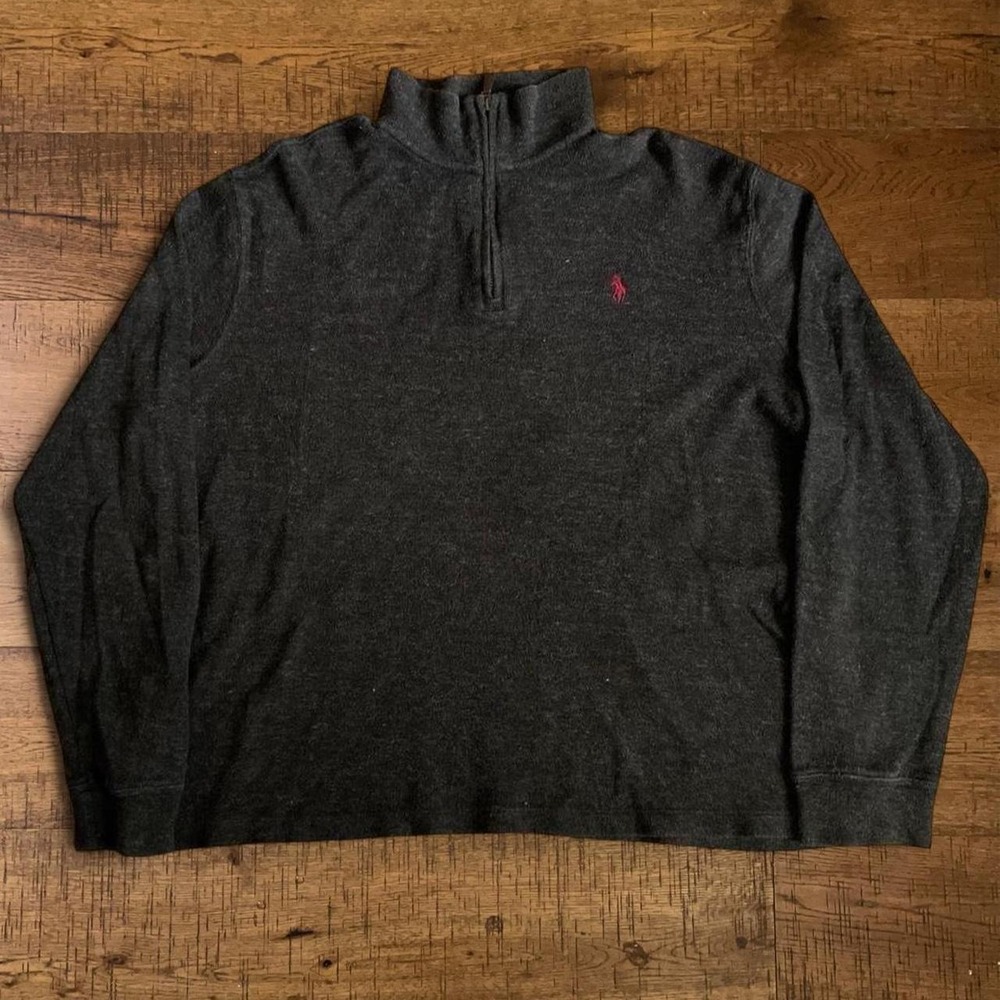 Polo Ralph Lauren Quarter Zip Mens Large Grey Preppy Estate Rib Sweatshirt